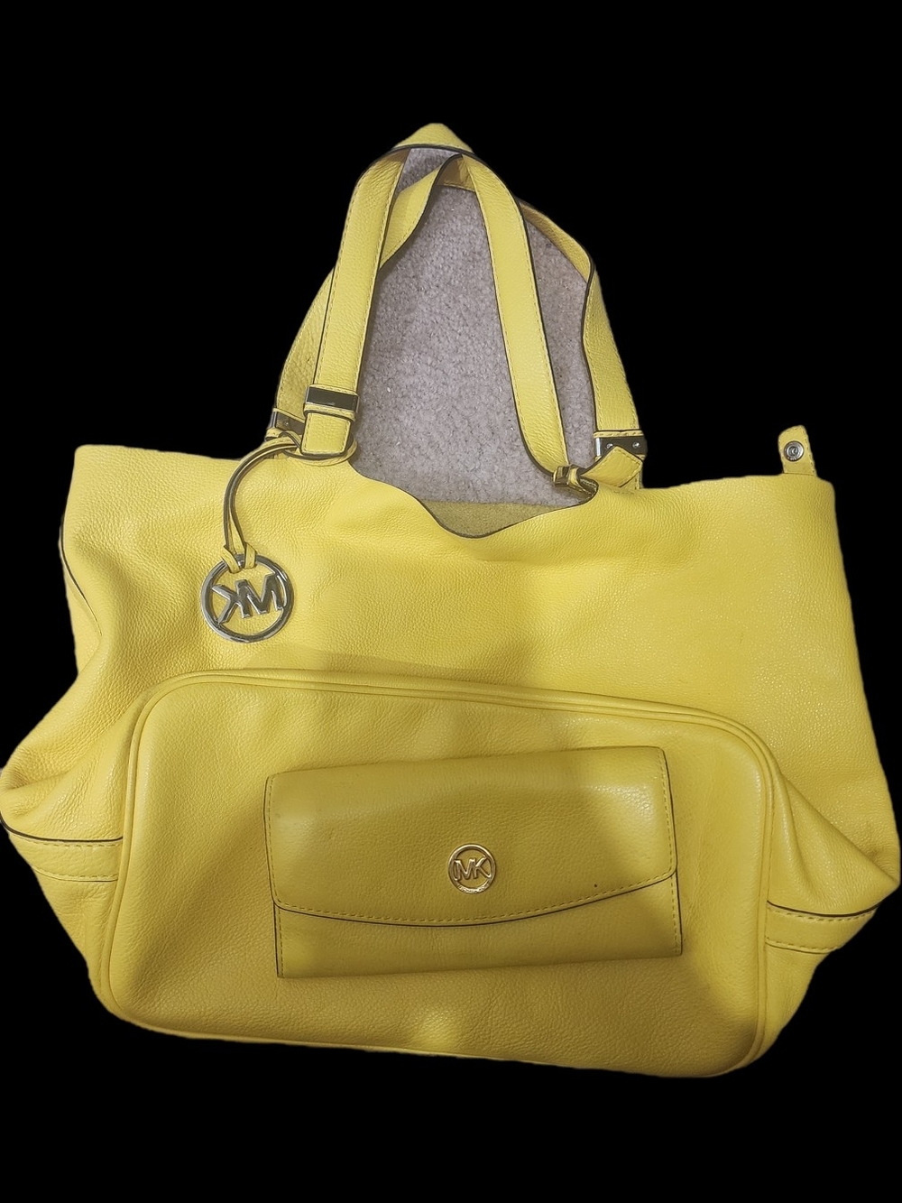 Reversible Michael Kors Yellow Leather Tote with MK Charm and Wallet - Picture 3 of 6